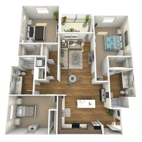 Floor plan for 3 beds, 2 baths, 1464 sqft